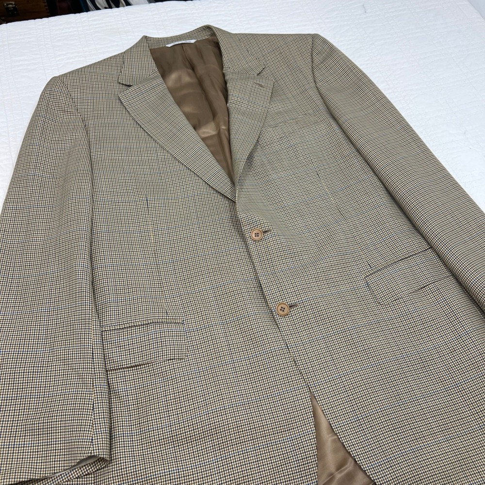 Canali Nordstrom Mens 46L Sport Coat Brown Houndstooth Wool Blazer Made in Italy